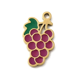 Средний Фиолетово-красный 304 нержавеющей стальной эмали подвески, ионное покрытие (ip), виноградное очарование, реальный 18 k позолоченный, средне фиолетовый красный, 18x10.5x1.5 мм, отверстие : 1.6 мм