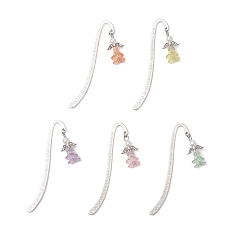 Серебро Тибетском стиле сплава закладки, цветок с ангелом, с абс пластиком имитация жемчуга и акрила, серебряные, 83 мм