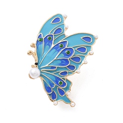 Стально-синий Эмалированные булавки-бабочки, Броши из сплава со стразами для рюкзака, с имитацией жемчуга, стальной синий, 43.5x30.5 мм