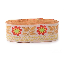 PeachPuff Embroidery Polyester Ribbons, Jacquard Ribbon, Tyrolean Ribbon, Garment Accessories, Floral Pattern, PeachPuff, 51mm, about 7m/bundle