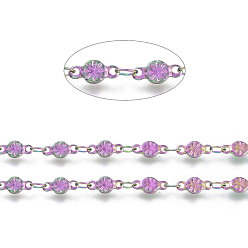 Rainbow Color Ионное покрытие (ip) 304 звенья цепи из нержавеющей стали, пайки, с катушкой, плоские круглые с цветком, Радуга цветов, 8x3.5x1.2 мм, около 32.8 футов (10 м) / рулон