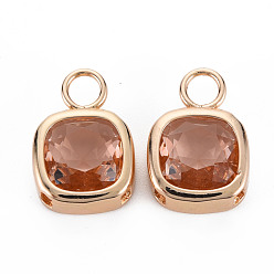 Темный Лосось Стеклянные подвески, с легкими золотыми тонами латуни, долговечный, граненые, прямоугольные, темный лосось, 17.5x12x5.5 мм, отверстие : 4 мм