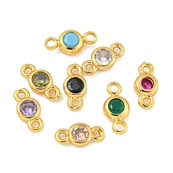 (52) Непрозрачная лаванда Покрытие стойки латунь паве кубический цирконий плоские круглые звенья соединительные подвески, долговечный, без свинца и без кадмия, реальный 18 k позолоченный, разноцветные, 8x4x2 мм, отверстие : 1 мм