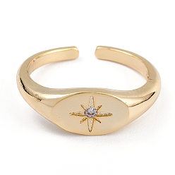 Настоящее золото 18K Латунные кольца из манжеты с прозрачным цирконием, открытые кольца, долговечный, звезда, реальный 18 k позолоченный, 2 мм, внутренний диаметр: 17.2 мм