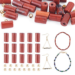 Piedra Roja Diy jewelry making kits, Incluye 30piezas de cuentas de jaspe rojo natural y 15piezas de cuentas de latón., 2~6x2~3.5 mm, agujero: 0.8~1 mm