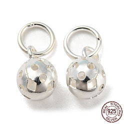 Silver 925 Sterling Silver Pendants, with Jump Rings, Hollow Round Ball Charms, Silver, 8x5mm, Hole: 4mm