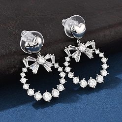 Bowknot Серьги-гвоздики из циркония, 925 игла из стерлингового серебра, платина, бантом, 30x22 мм