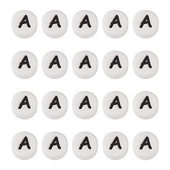 Белый Пищевые экологически чистые силиконовые бусины, плоские круглые с letter.a, белые, 13x8 мм, отверстие : 2 мм