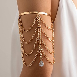 Clear Alloy Upper Arm Cuff, Layered Arm Chains Arm Bangle with Charms, Clear, Inner Diameter: 3 inch(7.5cm)