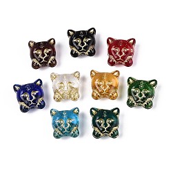 (52) Непрозрачная лаванда Стеклянные бусины, форма кошки, золотой металл обвитыми, разноцветные, 17x16x10 мм, отверстие : 1 мм