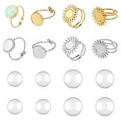 Золотой & Цвет Нержавеющей Стали 8шт 304 компонент открытого манжетного кольца из нержавеющей стали, настройки звонка, с 8 прозрачными стеклянными кабошонами, золотые и нержавеющая сталь цвет, 17~17.9 мм, лоток : 8~10 мм