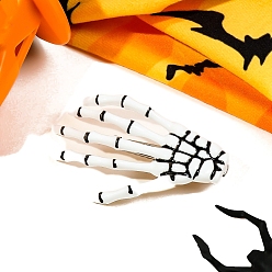 Белый Пластиковые зажимы волос аллигатора, Хэллоуин шпилька страшный призрак коготь череп, белые, 70x45x25 мм