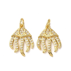 Осьминог Латунные микро проложить кубического циркония подвески, с целью перехода в кольце, стойки покрытие, долговечный, без свинца и без кадмия, реальный 18 k позолоченный, осьминог, 18x13x2 мм, отверстие : 3.5 мм