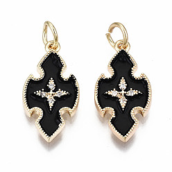 Черный Латунь эмаль подвески, реальный 18 k позолоченный, без никеля , крестик, чёрные, 20x10x2 мм, Перейти кольцо: 5x0.7 мм, 3 мм внутренним диаметром