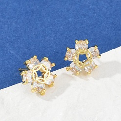 Золотой Серьги-гвоздики из латуни с микро-паве и прозрачным фианитом, стойки покрытие, прочное покрытие, без кадмия и без свинца, цветок, 12 мм