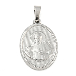 Нержавеющая Сталь Цвет Не тускнеющие 304 подвески из нержавеющей стали, очарование религиозной темы, овальный со святым, цвет нержавеющей стали, 24x16x2~2.5 мм, отверстие : 5x3 мм