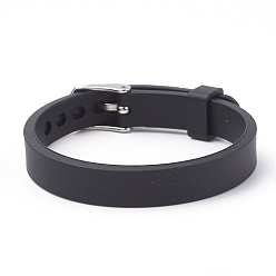 Black Silicone Watch Bands, with 201 Stainless Steel Clasps, Black, 8-7/8 inch(22.5~22.7cm), 10x3mm