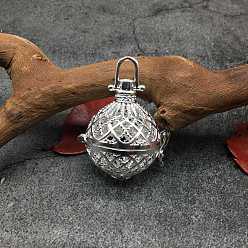 Серебро Подвески в виде клетки из латуни с полыми бусинами, круглый шарм, для ожерелья, серебряные, 37.1x24.2 мм