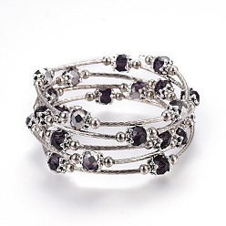 Indigo Facettierte Glaswickelarmbänder mit fünf Schleifen, mit Messingrohrperlen und Eisenperlen, Indigo, 2-1/4 Zoll (5.7 cm)