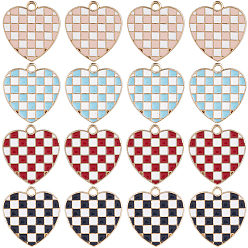 (52) Непрозрачная лаванда 40 шт 4 цвета сплава эмалевые подвески, без кадмия, без никеля и без свинца, золотой свет, сердце с пледом, разноцветные, 17x17x1.5 мм, отверстие : 1.6 мм, 10 шт / цвет