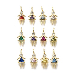 Goddess Латунные микро проложить кубического циркония подвески, 12 амулеты с камнями, соответствующими знаку зодиака, с целью перехода в кольце, без свинца и без кадмия, реальный 18 k позолоченный, богиня, 14.5~15x7~7.7x2~2.5 мм, отверстие : 2x2.5 мм