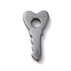 Original Color PVD Vacuum Plating Non-magnetic Synthetic Hematite Pendants, Heart-Shaped Key, Original Color, 29x14.5x3.5mm, Hole: 5mm
