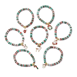 (52) Непрозрачная лаванда Браслеты из полимерной глины с бусинами, сплав эмали шарм браслеты, Санта-Клаус/снеговик/рождественский венок, разноцветные, 1/4 дюйм (0.6 см), внутренний диаметр: 2-1/8 дюйм (5.5 см)