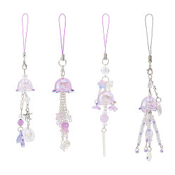 (52) Непрозрачная лаванда 4 шт. 4 стили резиновых и акриловых мобильных ремешков, медуза, с железной фурнитурой, платина, разноцветные, 115~165 мм, 1 шт / стиль