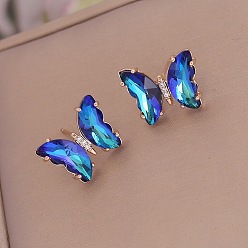 Золотой Модные женские серьги-бабочки с градиентом, стильные серьги-гвоздики, золотые