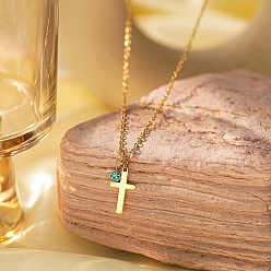 Cross Ожерелья из нержавеющей стали с индиголитовыми стразами для женщин, золотые, крестик, 16.14~19.69 дюйм (41~50 см)