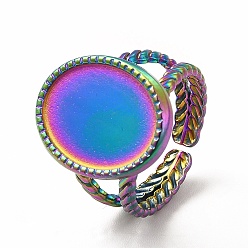 Rainbow Color Ионное покрытие (ip) 304 настройки кольца открытой манжеты из нержавеющей стали, овальные, Радуга цветов, размер США 7 (17.3 мм), лоток : 16x12 мм