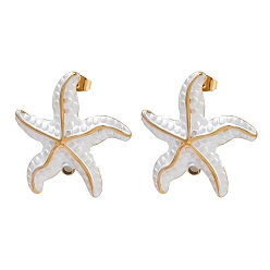 Золотой 304 фурнитура для сережек-гвоздиков в виде морских звезд из нержавеющей стали, с эмалью и петлей, золотые, 33x31 мм, отверстие : 2.5 мм, штифты : 11x0.9 мм