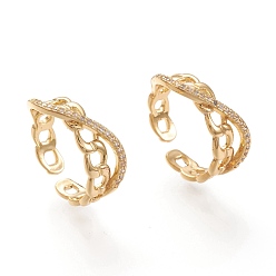 Настоящее золото 18K Регулируемые латунные кольца микро манжеты из прозрачного циркония, открытые кольца, долговечный, форма обочины, реальный 18 k позолоченный, Размер 7, внутренний диаметр: 17 мм