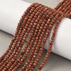 Камень с Пылевым Золотом Синтетические голдстоуновские бисер пряди, граненые, рондель, 4x3 мм, отверстие : 0.7 мм, около 128 шт / нитка, 15.16'' (38.5 см)