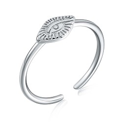 Platinum Rhodium Plated 925 Sterling Silver Horse Eye Open Cuff Ring for Women, Platinum, US Size 4 1/4(15mm)
