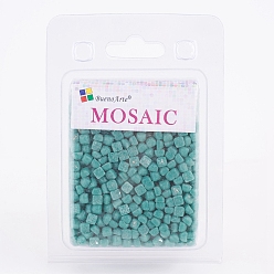 Dark Cyan Glass Mosaic Tiles Cabochons, for Crafts Art, Imitation Jade, Square, Dark Cyan, 4.8x4.8x3.5mm, about 200g/box