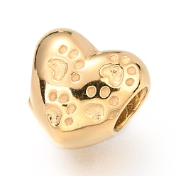 Золотой Ретро-ионное покрытие (ip) 316 бусины из хирургической нержавеющей стали в европейском стиле, бусины с большим отверстием, сердце с отпечатками лапы собаки, золотые, 10.5x11.5x8 мм, отверстие : 4.5 мм