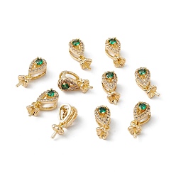 Real 18K Gold Plated Brass Cubic Zirconia Cup Pearl Peg Bails Pin Pendants, with Glass Rhinestone, Teardrop, for Half Drilled Beads, Real 18K Gold Plated, 14mm, Hole: 5.5mm, Pin: 1mm