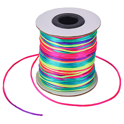Coloré 1 Cordons en satin de nylon teints par segments, à queue de rat, fils de perles pour la fabrication de bracelets et de bijoux, nœud chinois, macramé, colorées, 1mm, environ 100 mètres / rouleau
