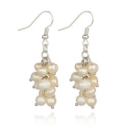 Cornsilk Grade A Pearl Beads Dangle Earrings, with Platinum Brass Earring Hooks, Cornsilk, 45mm, Pin: 0.6mm