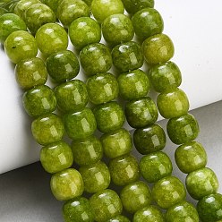 Olive Terne Teints naturels blanches perles de jade brins, baril, vert olive, 10x8.5mm, Trou: 1mm, Environ 42 pcs/chapelet, 14.57 pouce (37 cm)