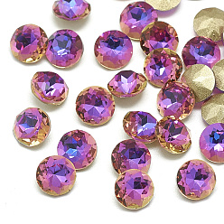 Violet Blue DIY Pointed Back K9 Glass Rhinestone Cabochons, Random Color Back Plated, Faceted, Flat Round, Violet Blue, 6x3mm