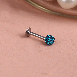 Индиколит 316l хирургические лабреты из нержавеющей стали с круглым шариком без резьбы, с полимерной глиной горный хрусталь, цвет нержавеющей стали, Indicolite, 8 мм, штифты : 1.2 мм, Руководитель: 4 mm