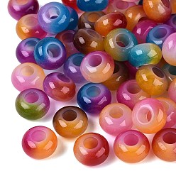 Couleur Mélangete Perles européennes en acrylique imitation gelée bicolores, Perles avec un grand trou   , rondelle, couleur mixte, 14x8mm, Trou: 5.5mm, environ540 pcs / 500 g