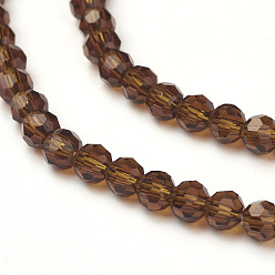 Dark Goldenrod Transparent Glass Bead Strands, Faceted(32 Facets), Flat Round, Dark Goldenrod, 4~5x3~4mm, Hole: 0.5mm, about 95pcs/strand, 13.70 inch(34.8cm)
