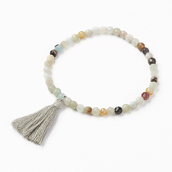 Amazonite Bracelets de charme amazonite naturel, avec des pompon de fil de coton, 2-1/4 pouces (57 mm)