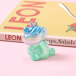 Средний Весенно-Зеленый Подвески из смолы, единорог, с золотой гальванической железной фурнитурой, средний весенний зеленый, 55x40 мм