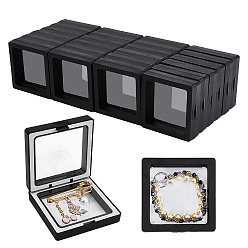 Black Square Transparent PE Thin Film Suspension Jewelry Display Boxes, Floating Frame Displays, for Ring Necklace Bracelet Earring Storage, Black, 7x7x2cm