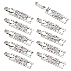 Платина 10шт. латунные микропаве прозрачные кубические цирконии застежки для часовых ремешков, квадратный, платина, 17x6x3 мм