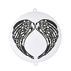 Wing 304 Stainless Steel Connector Charms, Stainless Steel Color, Flat Round with Angel Wings Links, 55x48.5x0.3mm, Hole: 2mm